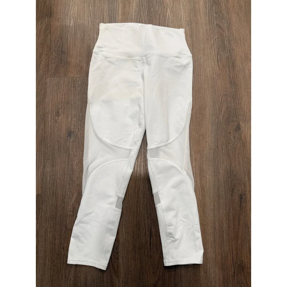 Alo Yoga Womens White High Waist Mesh Panel Cropped Leggings Size S RN87370